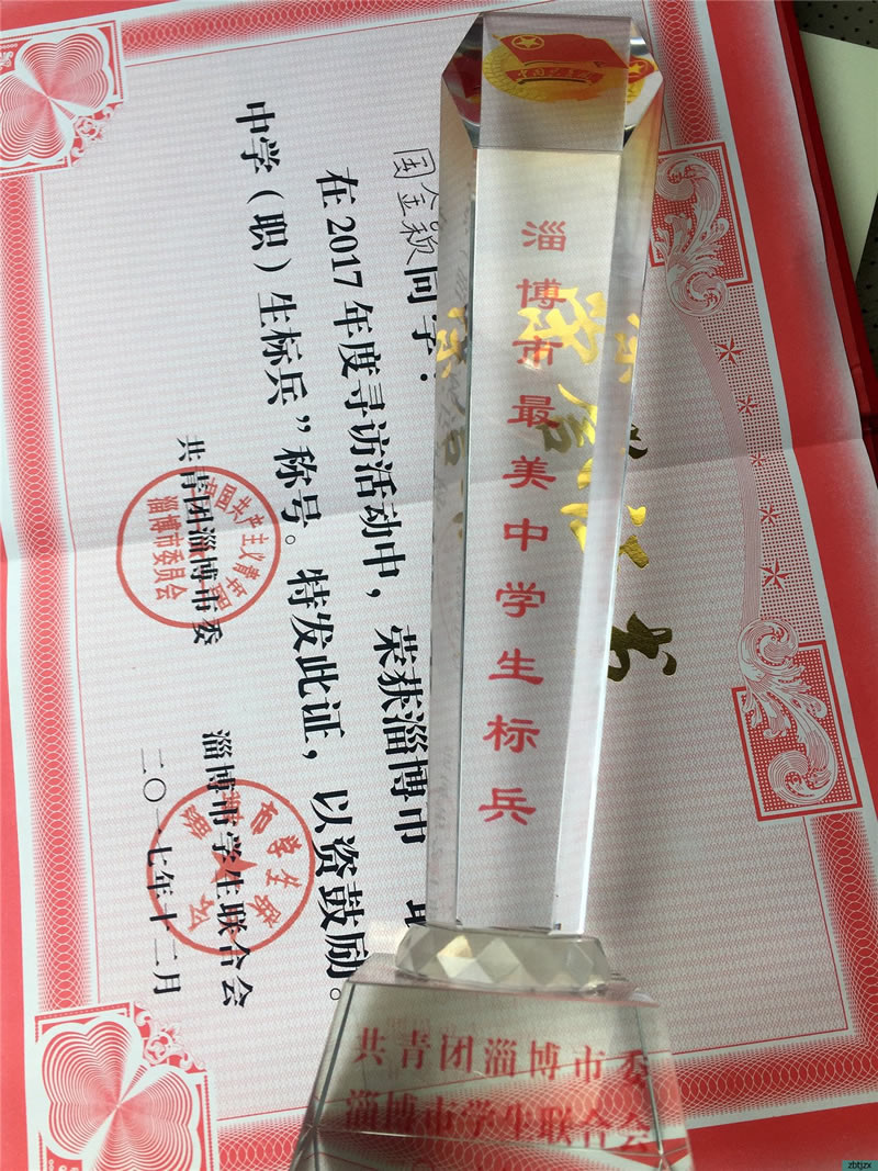 我校國金穎同學(xué)榮獲2017淄博市”最美中學(xué)生標(biāo)兵”榮譽(yù)稱號(hào)